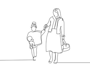 Happy Mother Day Continuous Line Drawing. Happy Family One Line Drawing. Mother and Baby Minimalist Illustration. Vector EPS 10. 