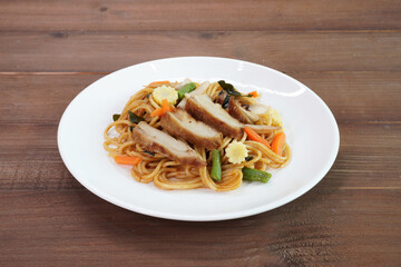 Spaghetti. Thai style spicy vegetarian spaghetti. Vegetarian food. Vegetarian festival