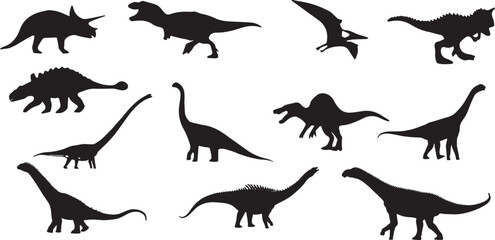  Black dinosaur silhouettes set for kids 