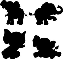 Set of elephant character silhouette