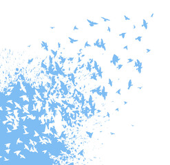 Fototapeta na wymiar Bird watercolor. A flock of blue birds. Abstraction from blots and birds Mixed media. Vector illustration