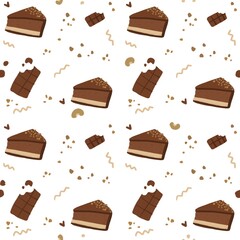 Cute seamless chocolate cake pattern design illustration for fabric printable