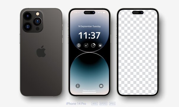 INDIA, GOA - SEPTEMBER 21, 2022: New smartphone pro / pro max Space Black color by Apple Inc. Mock-up screen smartphone and back side smartphone. High Quality Vector illustration EPS 10	