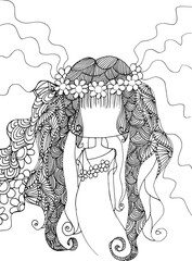Black and white beauty hair mandala pattern design vector drawing