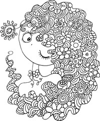 Black and white beauty hair mandala pattern design vector drawing