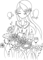 Black and white beauty hair mandala pattern design vector drawing