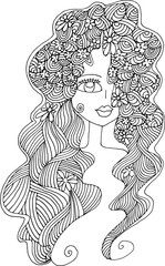 Black and white beauty hair mandala pattern design vector drawing