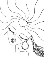 Black and white beauty hair mandala pattern design vector drawing