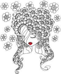 Black and white beauty hair mandala pattern design vector drawing