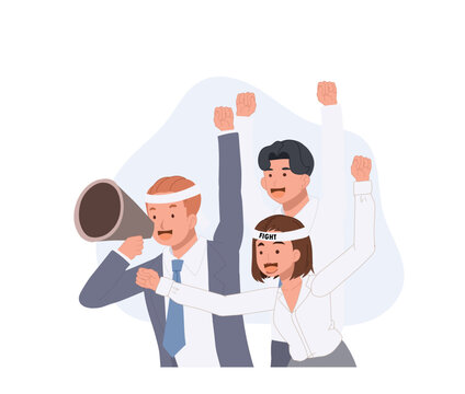 A group of businesspeople is cheering up. Businessteam is cheering power up. Fight. Vector illustration