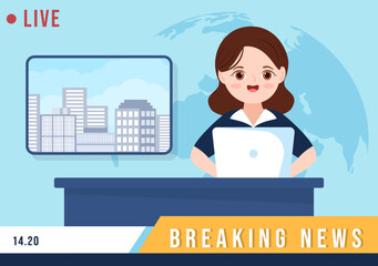 TV Channel Template Hand Drawn Cartoon Flat Illustration Home Entertainment for Watching Movie, Action Film or Breaking News in Television