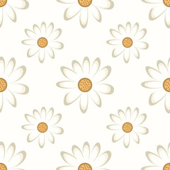 White floral ornament on beige seamless background.vector oriental background with abstract flowers