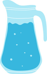 Mineral water in glass carafe element clipart in flat line style. Hand drawn PNG illustration, cartoon sketch. Fashion cute patch, badge, emblem, icon or logo. Drink more water concept.	
