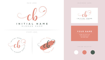 CB initial handwritten signature logo design with feather, business card logo.