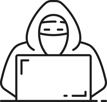 hacker hooded working laptop black outline clip art preview