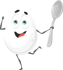 Cute egg with spoon funny cartoon character emoji