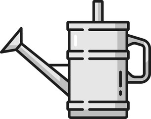 Metal watering can with handle isolated grey icon
