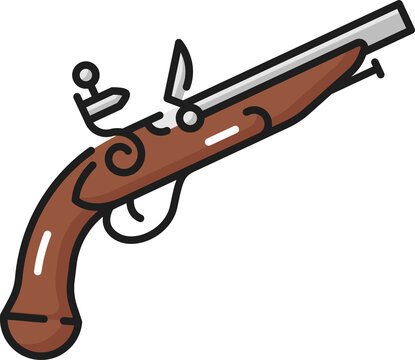Old pirate gun isolated firelock musket color icon