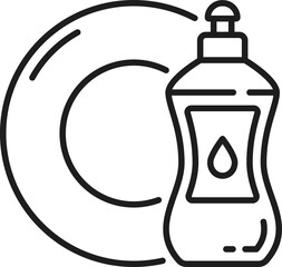 Liquid dishwasher bottle, clean plate outline icon