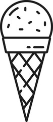Ice cream scoop in waffle cone thin line dessert