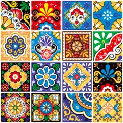 Tapeten Mexican decorative talavera tiles big set - vector seamless pattern, retro colorful designs collection with flowers and geometric shapes  © redkoala