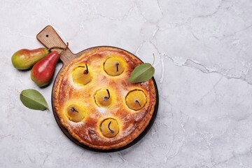 Homemade pear pie. Fruit tart with seasonal fruits