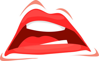 Curve smile, red lips and tooth, mouth expression