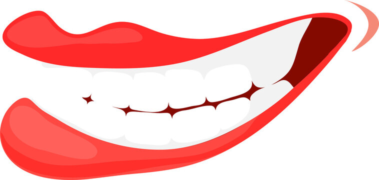 Red lips and oral healthy smile cartoon mouth icon