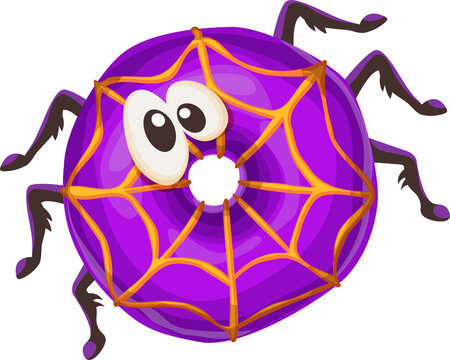 Halloween Spider Donut Character With Purple Glaze