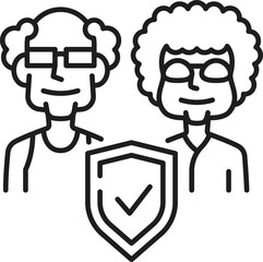 Insurance, old seniors and shield outline icon