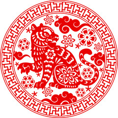 Chinese New Year tiger zodiac banner with flowers