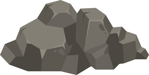 Cartoon grey rock, single stone, boulder, rubble