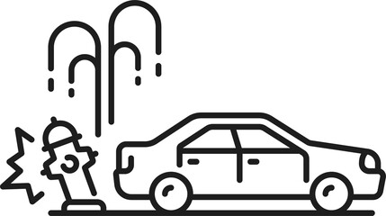 Car accident, damage or collision thin line icon