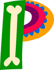 Mexican font cartoon letter, ABC symbol with bone
