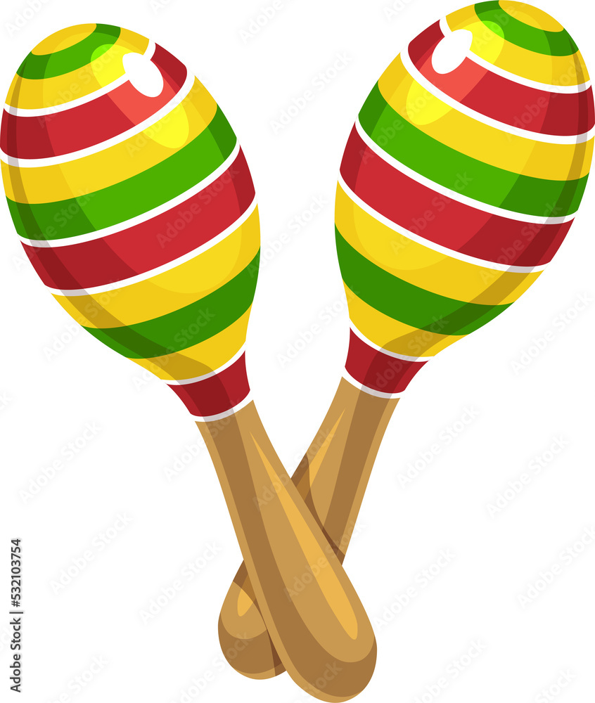 Sticker mexican maracas music tools with striped ornament