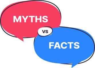 Facts and myths in clouds, red blue speech bubbles