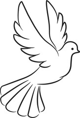 Flying dove pigeon symbol of purity peace, outline