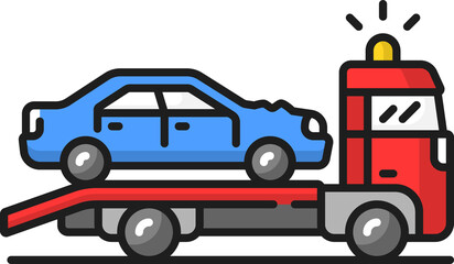 Fototapeta premium Wrecker truck with evacuated car, towing service