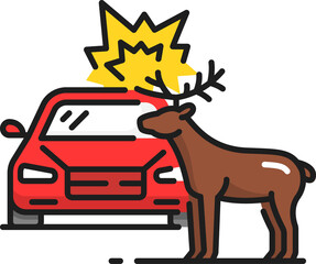 Car hit deer. Auto accident bumped animal on road