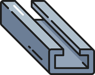 Rail profile, rolled metal product outline icon