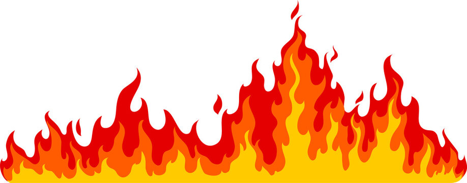 Cartoon fire flame horizontal burning  border