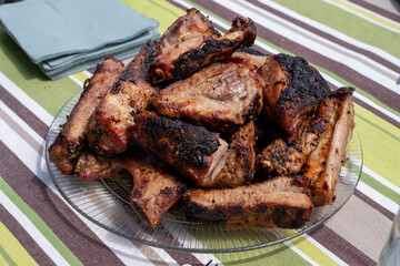 plate with grilled pieces of meat