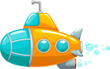 Cartoon submarine, underwater ship game ui asset