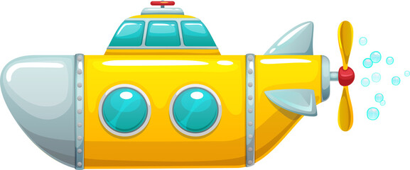 Cartoon submarine, underwater ship of game asset