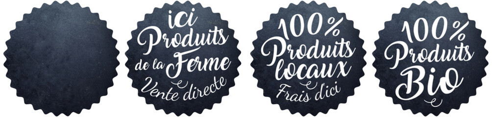 Badge ardoise qualité : produits bio, produits locaux, produits de la ferme !