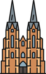 German cathedral building color outline icon