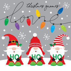 christmas card with christmas gnomes and lights