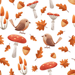 Autumn Fall Seamless Pattern Tile with Rustic Autumnal Elements PNG Clipart Illustration