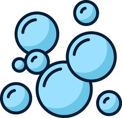 Smooth soap bubbles, blue isolated foam balls icon