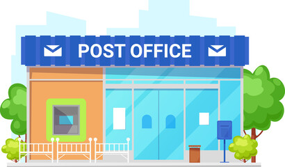 Post office building, vector house with mail box
